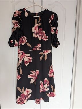 RW&CO. Black Midi Dress with Pink & Cream Floral Print